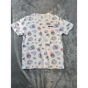 Hurley Mens White T-Shirt Red & Blue Fireworks Medium 100% Cotton Designed In Co